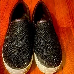 Black Rhinestone Slip-On Sneakers